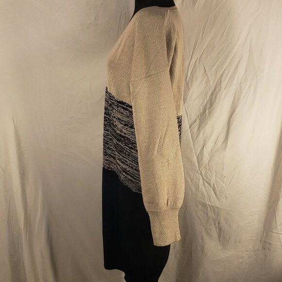 Adrienne Vittadini L Beige/Black Knit Sweater Dress - Picture 2 of 4